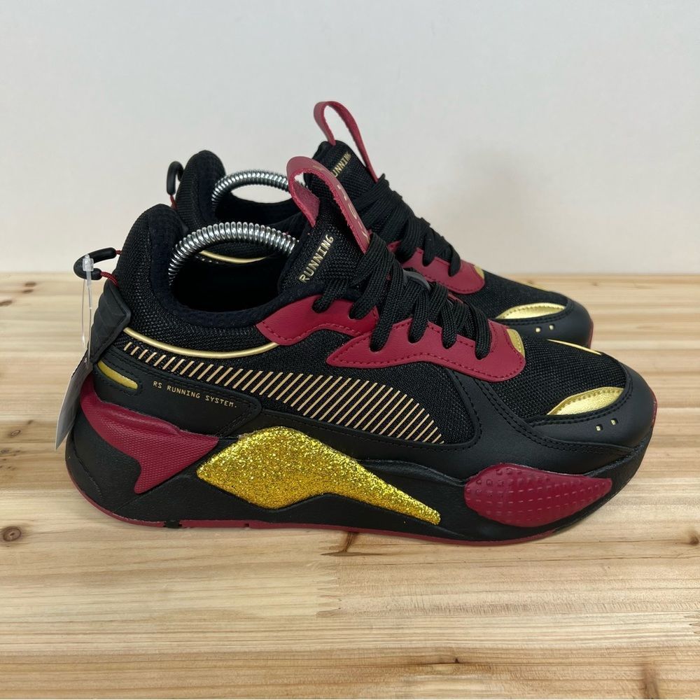 NEW Puma RS-X Glitz CC womens runnings shoes size 8 black red gold - Picture 1 of 10